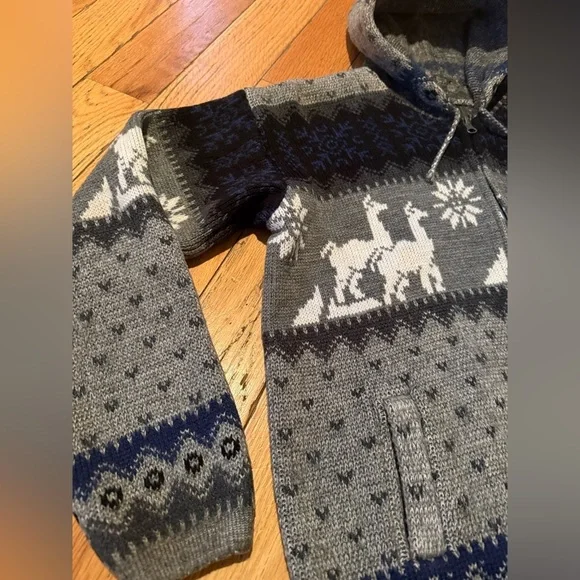 Tejidos Ruminahui Sweater Sz 8 Gray Full Zip Jacket Alpaca & Sun Print Hooded - Picture 2 of 12